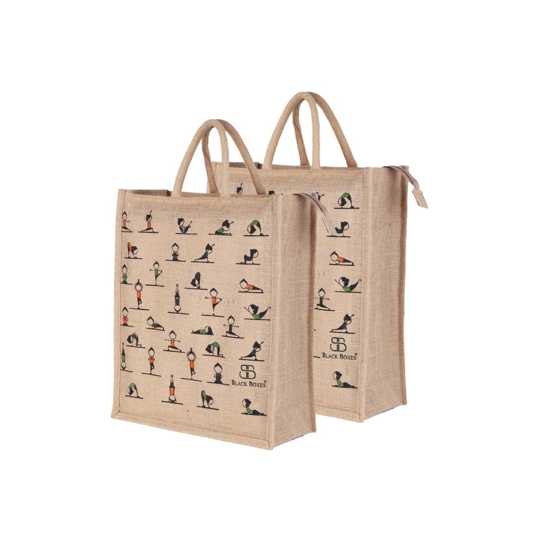 BLACKBOXES Unisex Adult Big Eco Cotton Jute Shopping Bags For Carry Milk Grocery Fruits Vegetable With Reinforced Handles Jhola Bag - Kitchen Essential (13X16X6.5-Inches) (2)