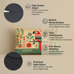 STITCHNEST Printed Satin Cushion Covers Colorful Parrot with Botanical & Geometric Chevron Design, 12x18 Inch, Pack of 2 for Artistic, Playful & Boho Home Styling