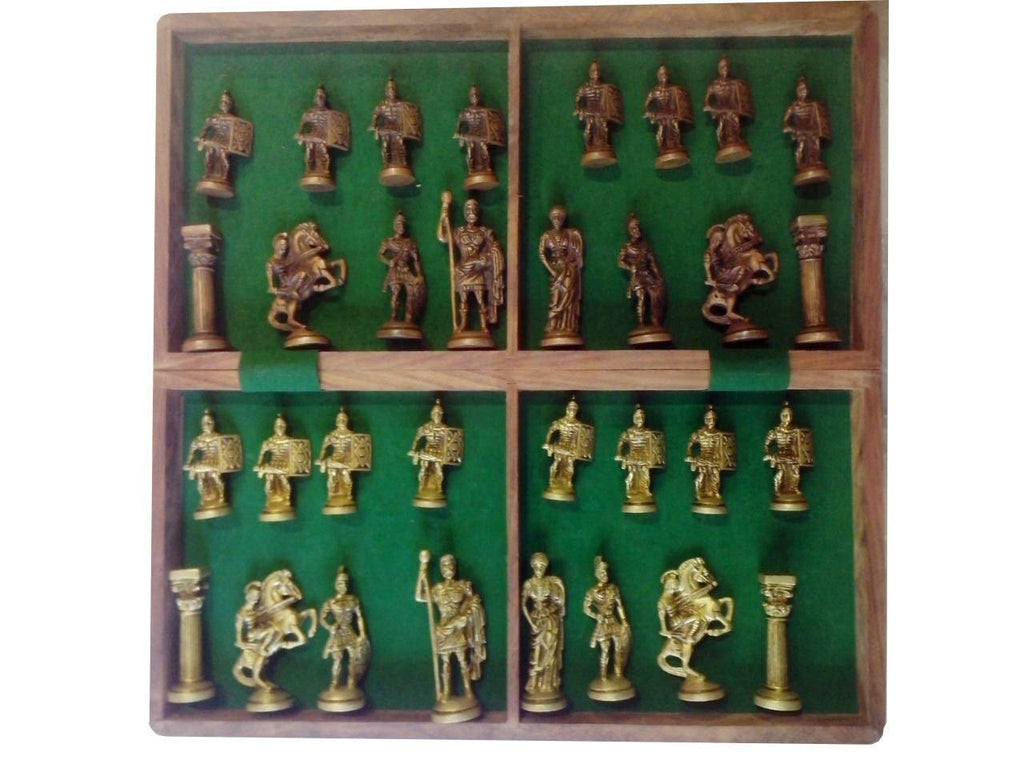 Svarup 16x16 Wooden Folding Chess Game Board Set+ Brass Roman Figure Pieces for Gifting, Home Decor & Playing.