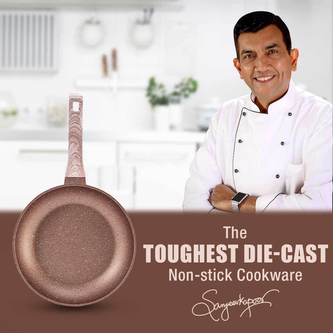 Wonderchef Duralife Die-cast Non-Stick Fry Pan 24cm for Kitchen, Non-toxic Chemical & PFOA Free Duramax Coating, Low-oil Cooking Cool-touch Handle, Gas Stove & Induction Friendly, 2-Yr Warranty Copper