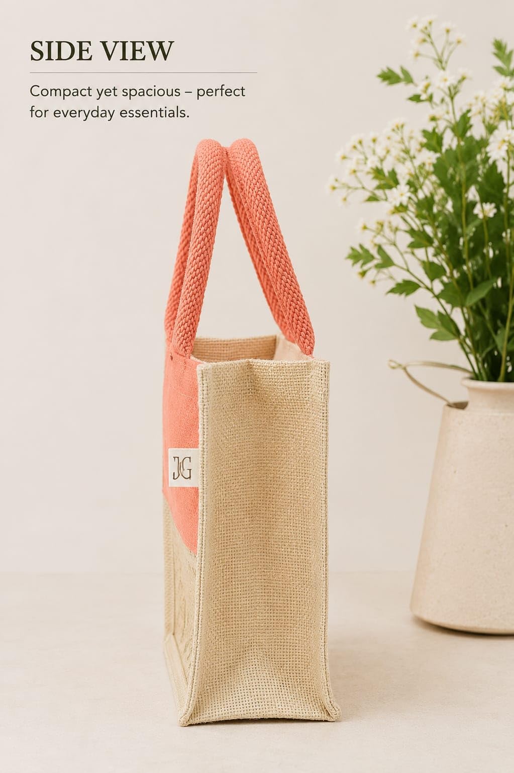 Small Jute Tote Bag with Mesh Window Panel, Natural Beige, Rope Handles, Gift Bag (Red) (Size -10 * 8 * 5)