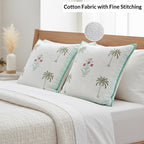 HOMEMONDE Pack of 5 Cushion Covers 24x24 Inches – Floral Hand Block Print, Quilted Cotton 300 TC, Soft Throw Pillow Cases for Sofa & Bed – Green (60x60 cm)