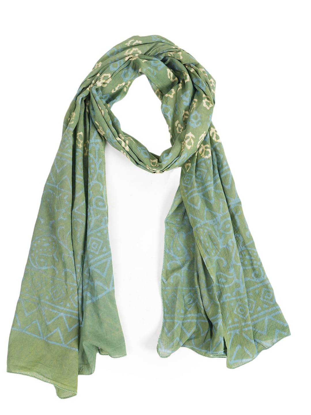 RAI SAHAB Printed Cotton Scarf for Women, Lightweight Soft Scarves Stoles for Summer & Winter(ST-79GRN10)