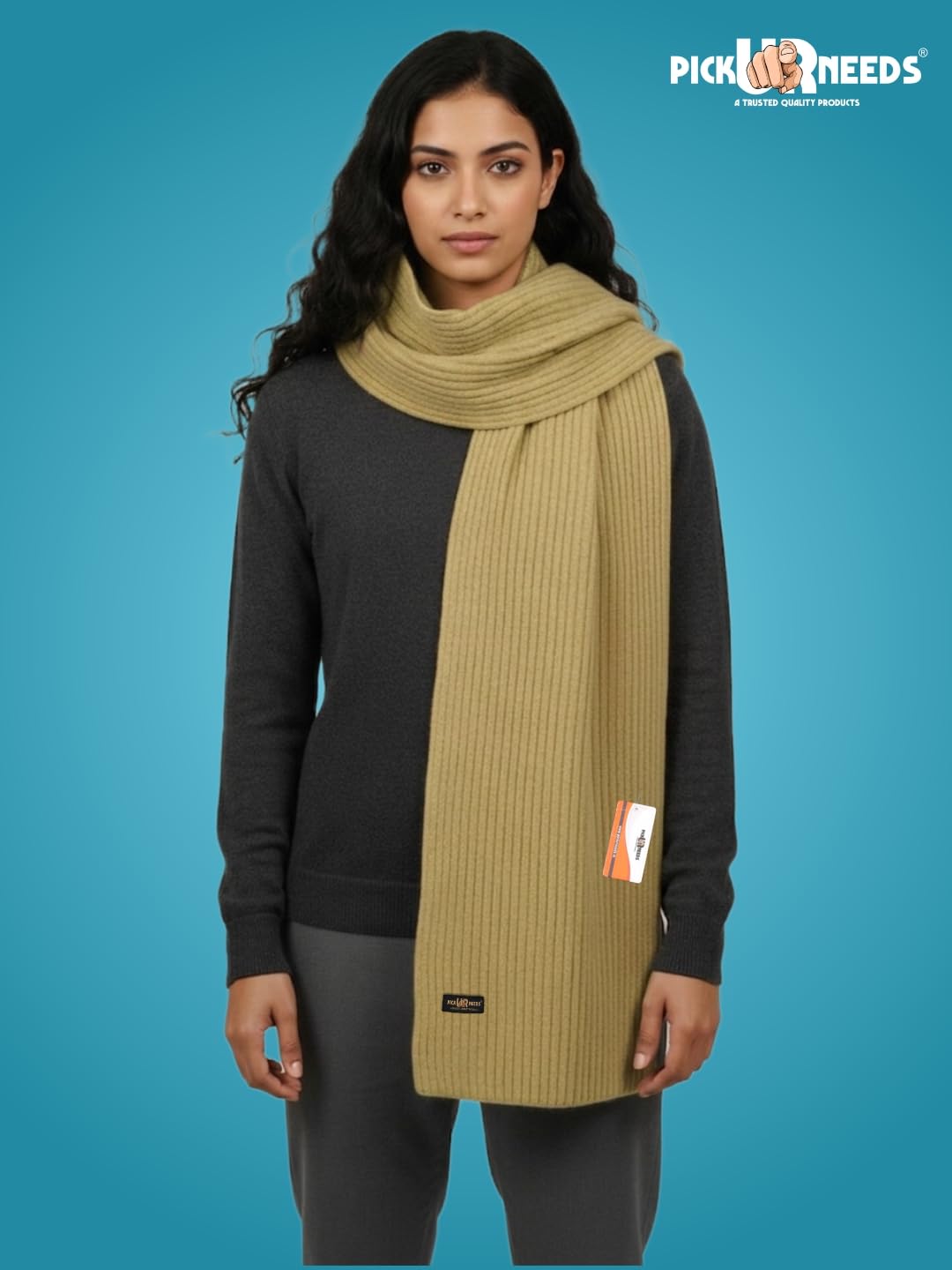 Pick Ur Needs Ultra Soft Ribbed Knit Muffler for Women Warm Winter Woolen Scarf Cozy Lightweight Neck Warmer for Casual & Outdoor Use (Light Green)