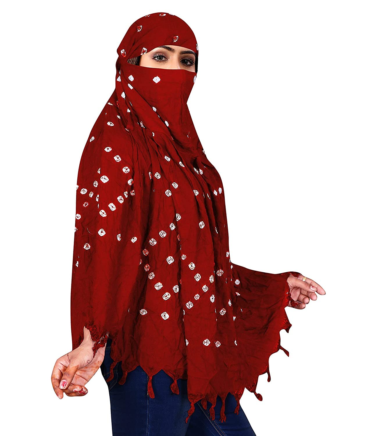 AARKRI SALES Cotton Long Scarf Cum Mask Scarves Usable for Vehicle Driver | White Printed Design | Universal Size | For Girl & Women | Breathable Sun Protection Light Weight (Red)