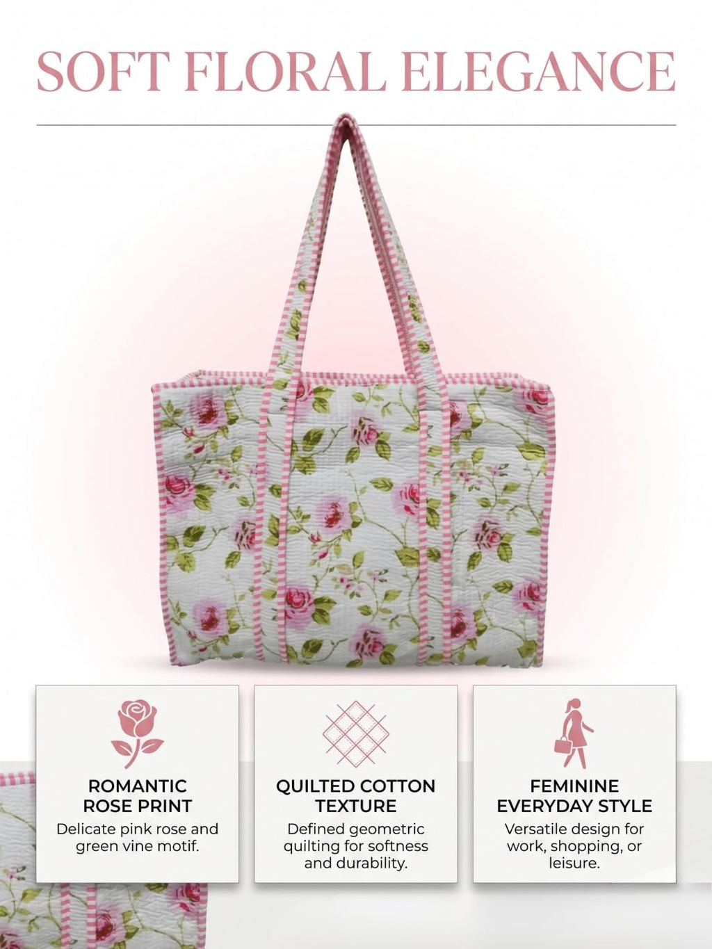 Raj Handicrafts Cotton Printed Tote Bag,Hand Bag Multicolor Quilted Hand Block Floral Printed Women's Carry Bag Shoulder Shopping Tote Bags 18x5.5x16 Inch (White 6)