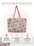 Raj Handicrafts Cotton Printed Tote Bag,Hand Bag Multicolor Quilted Hand Block Floral Printed Women's Carry Bag Shoulder Shopping Tote Bags 18x5.5x16 Inch (White 6)