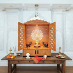 Bien Verrerie Wooden Home Temple with Door (Patt), Storage Space and COV Light for Your Home, Office and Shop, 55.88 x 39.37 x 21.59 cm