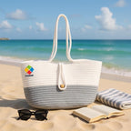 DYARCHY Woven Straw Beach Tote Bag, Cotton Rope Handle with Button Closure (WHITE GREY)