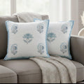 HOMEMONDE Hand Block Printed Soft Cushion Cover Set of 2 - Square 24 X 24 Inches Cotton Throw Pillow Cover, Baby Blue, 300 TC