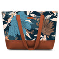 The Purple Tree Women Handcrafted Tote with Vegan Leather Handles - Midnight Flower Shoulder Bag for Office & College, Oversized Contemporary