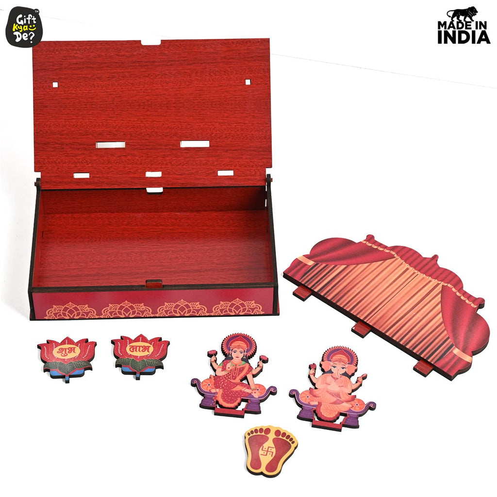 GKD Gift Hamper Mini Mandir Wooden Gift Box Temple Design with Storage Box to Keep Dry Fruits Sweet Chocolates or Pooja Items Diwali Gifts Corporate Gifts (ecofriendly)