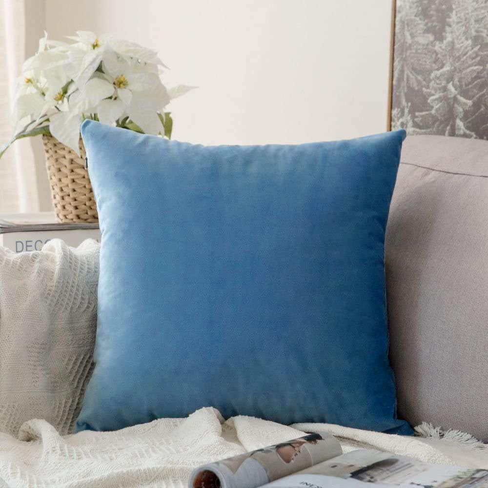 Khooti Velvet Cushion Cover, 14x14 Inch | Ice Blue | Pack of 1 | Solid Plain Soft & Smooth, Decorative Cushion Covers for Living Room, Bedroom, Couches, Chairs, Sofas, Beds & Home Decor