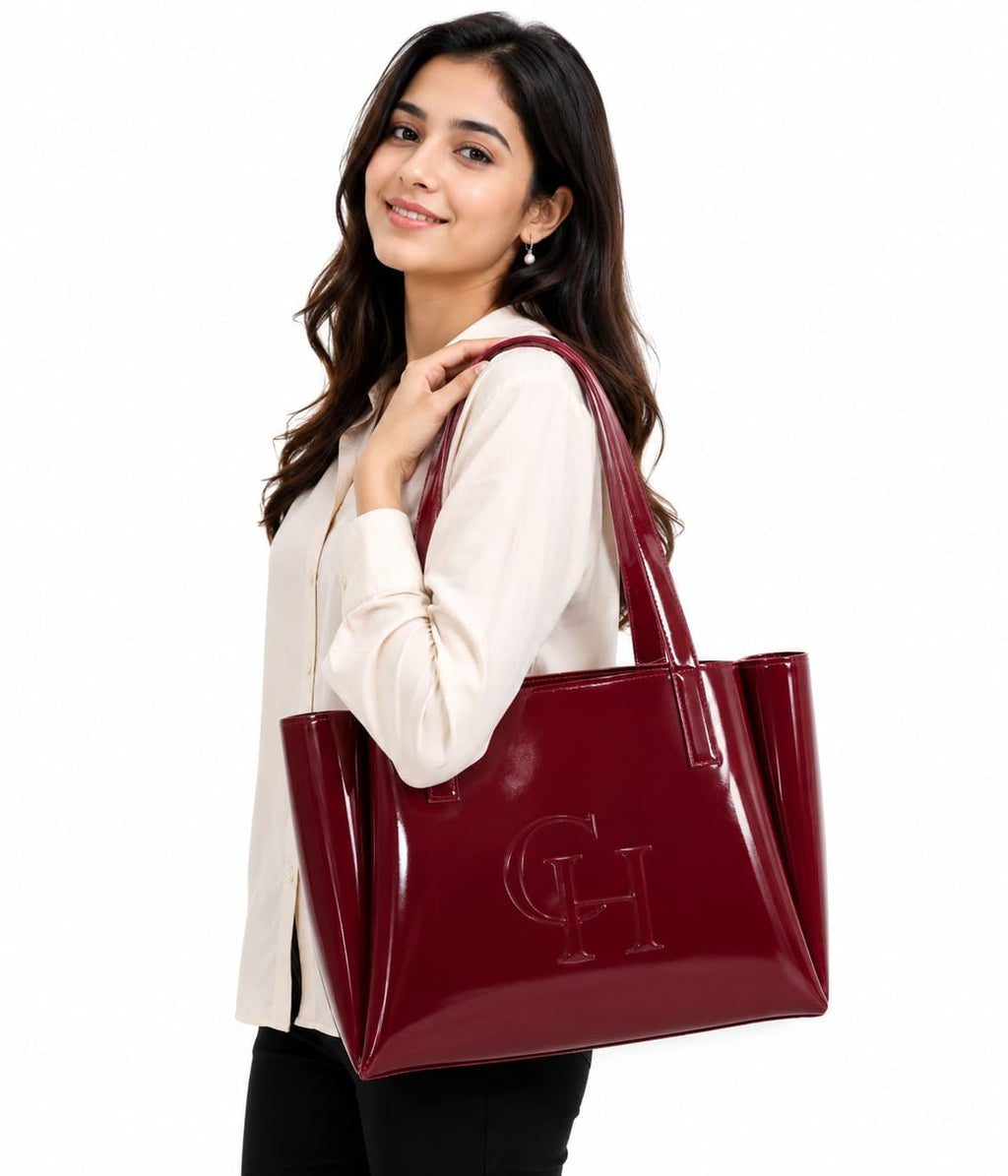 CRAFTSMAN HAVEN Spacious Tote Bag For Womens Handbag Ladies Purses, With Zip Closure Shining Synthetic Leather | Spacious (Red)