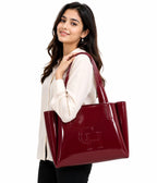 CRAFTSMAN HAVEN Spacious Tote Bag For Womens Handbag Ladies Purses, With Zip Closure Shining Synthetic Leather | Spacious (Red)