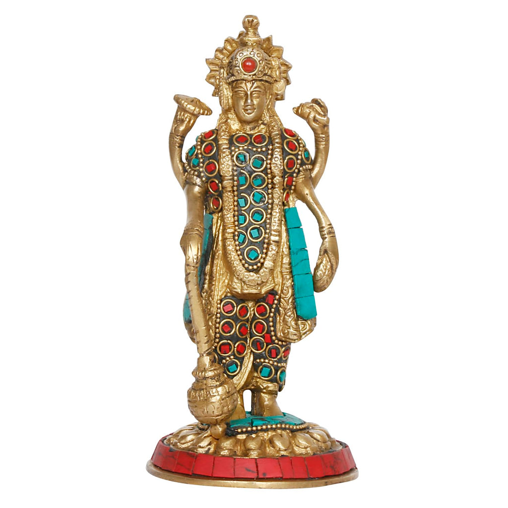 ARTVARKO Brass Narayana Murti for Home Puja Handmade Standing Vishnu Idol Showpiece Figurine Height 7.5 Inches