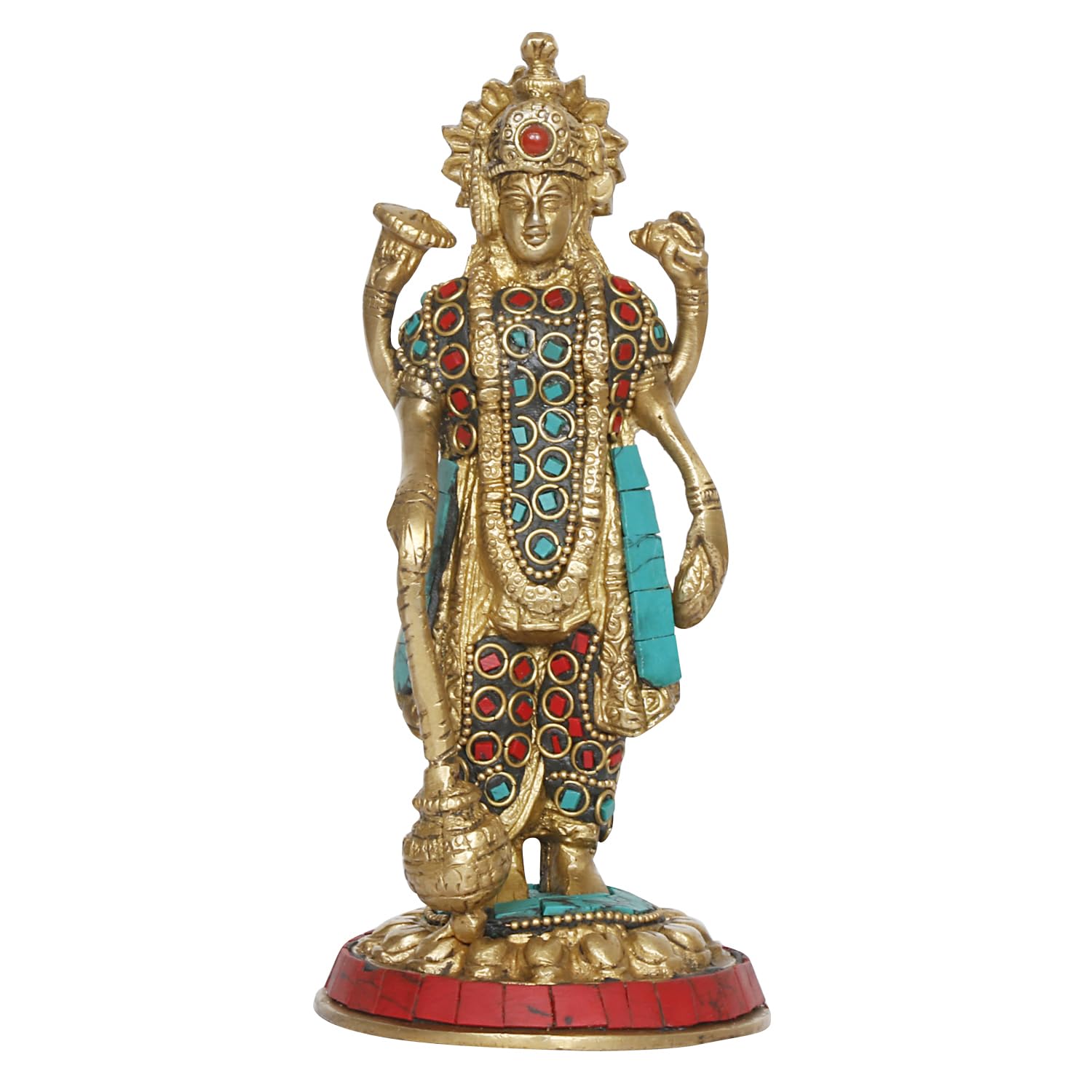 ARTVARKO Brass Narayana Murti for Home Puja Handmade Standing Vishnu Idol Showpiece Figurine Height 7.5 Inches