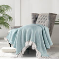 SASHAA WORLD Soft Throw Blanket | Used Both Indoor and Outdoor |Blanket for Living Room, Sofa, Bed & Chair | Ice Blue & White Throw Blanket| Pack of 1, 160 x130 cm| Cotton| Skin_Friendly Kafalo