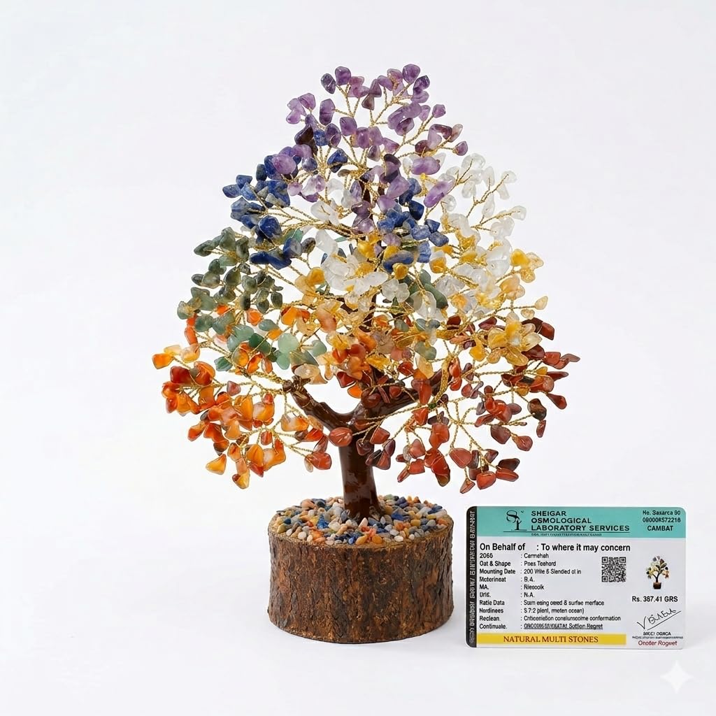 The Vega Starr 7 Chakra Crystal Tree for Healing - 300 Beads Natural Gemstone Tree for Positive Energy, Money & Good Luck - Vastu Correction & Reiki Chakra Alignment - 10-11 Inch Handcrafted Gift