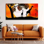 VIBECRAFTS Canvas Paintings for Living Room Drawing Room Pair Of Giraffe Under A Tree In Sunset Canvas Wall Painting Fitted With Wooden Frame for Home | Office | Gift (PTVCH_2404)