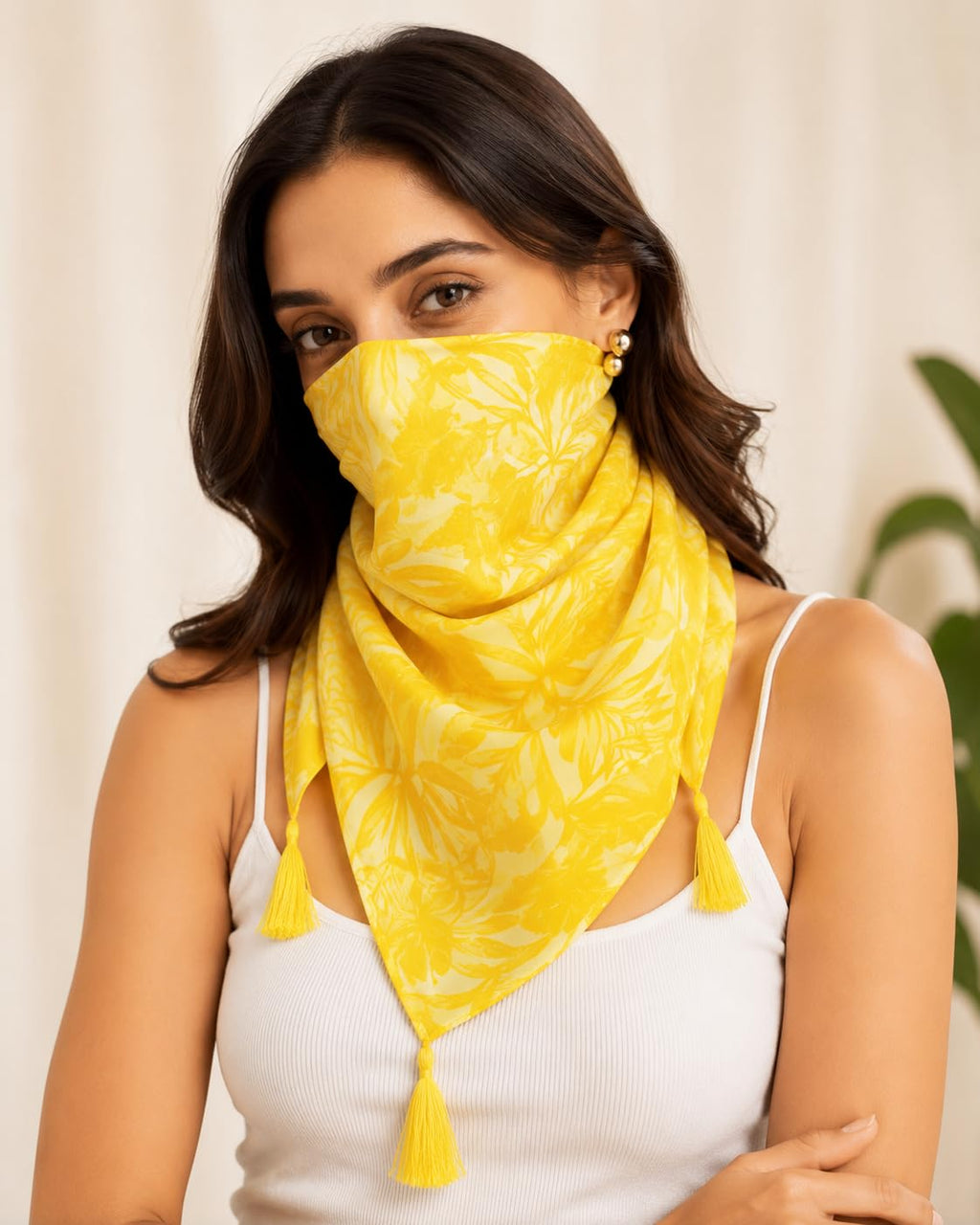 ESTA Women Scarf|Stole For Women|Scarf For Women Stylish|Stall For Women|flower Print Face Cover Head Wrap|Boho|Beach|Yellowcolor|180x50cm
