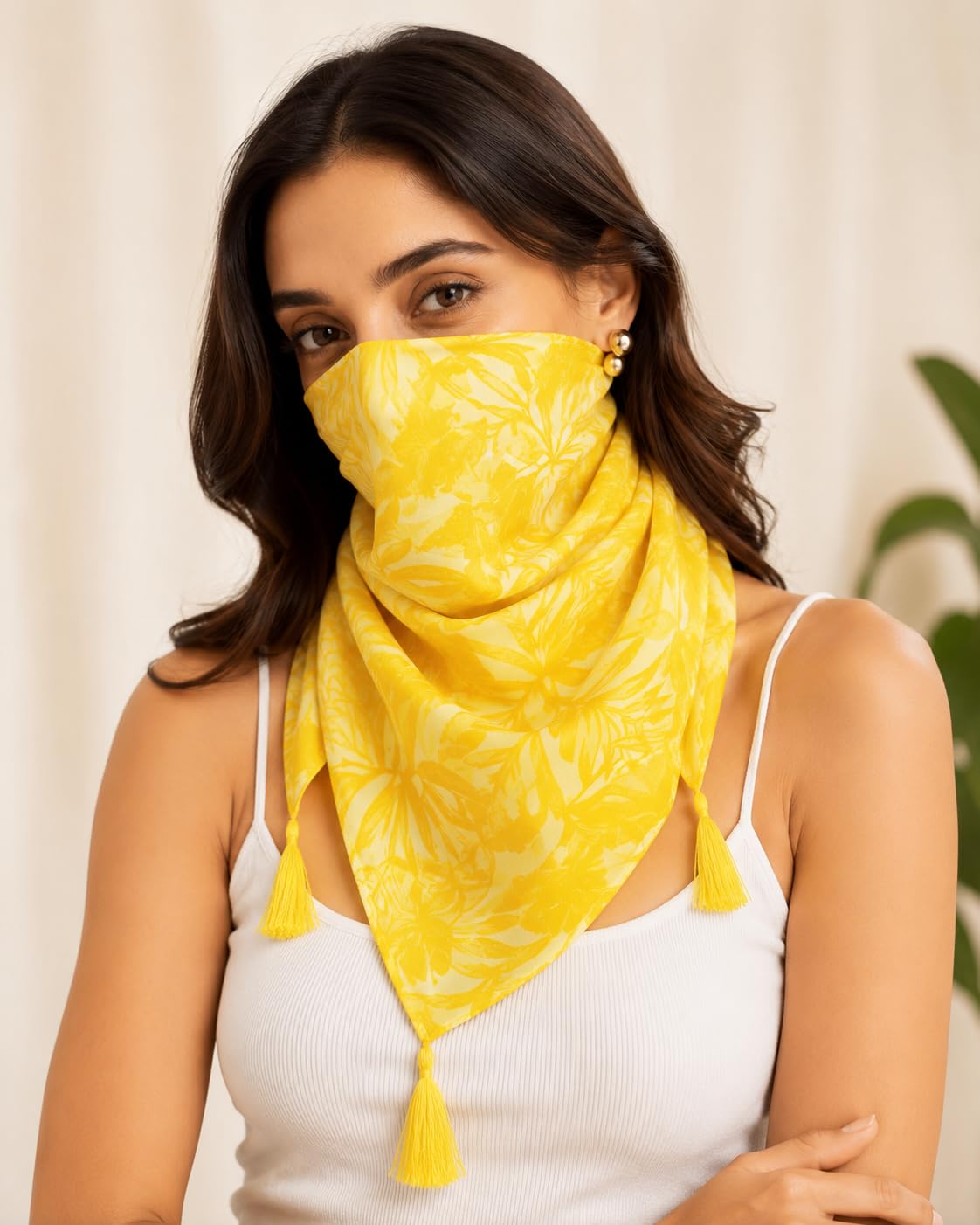 ESTA Women Scarf|Stole For Women|Scarf For Women Stylish|Stall For Women|flower Print Face Cover Head Wrap|Boho|Beach|Yellowcolor|180x50cm