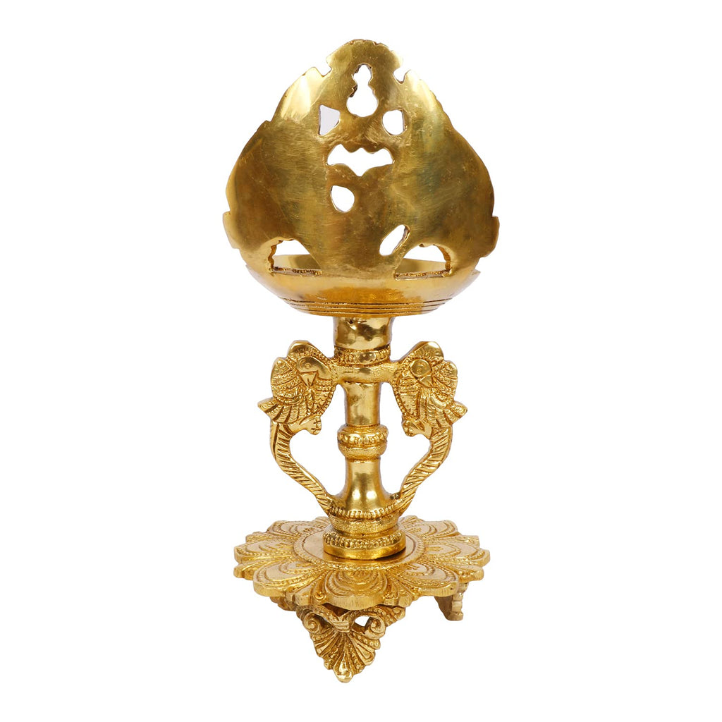 SVARUP 9 Inch Gold Color Brass Long Diya: Ideal for Home Temple, Camphor Burning, and Tabletop Puja