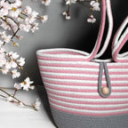 BEAUTIFUL HOMMIES Attractive Hand Bag |large Tote Bag |Summer Bag | Bucket Bag | Basket Bag | Bamboo Tote | Beach Bags for Women|Boho Bag|Handbag |Jute Bag |Handmade Bag (PINK GREY)