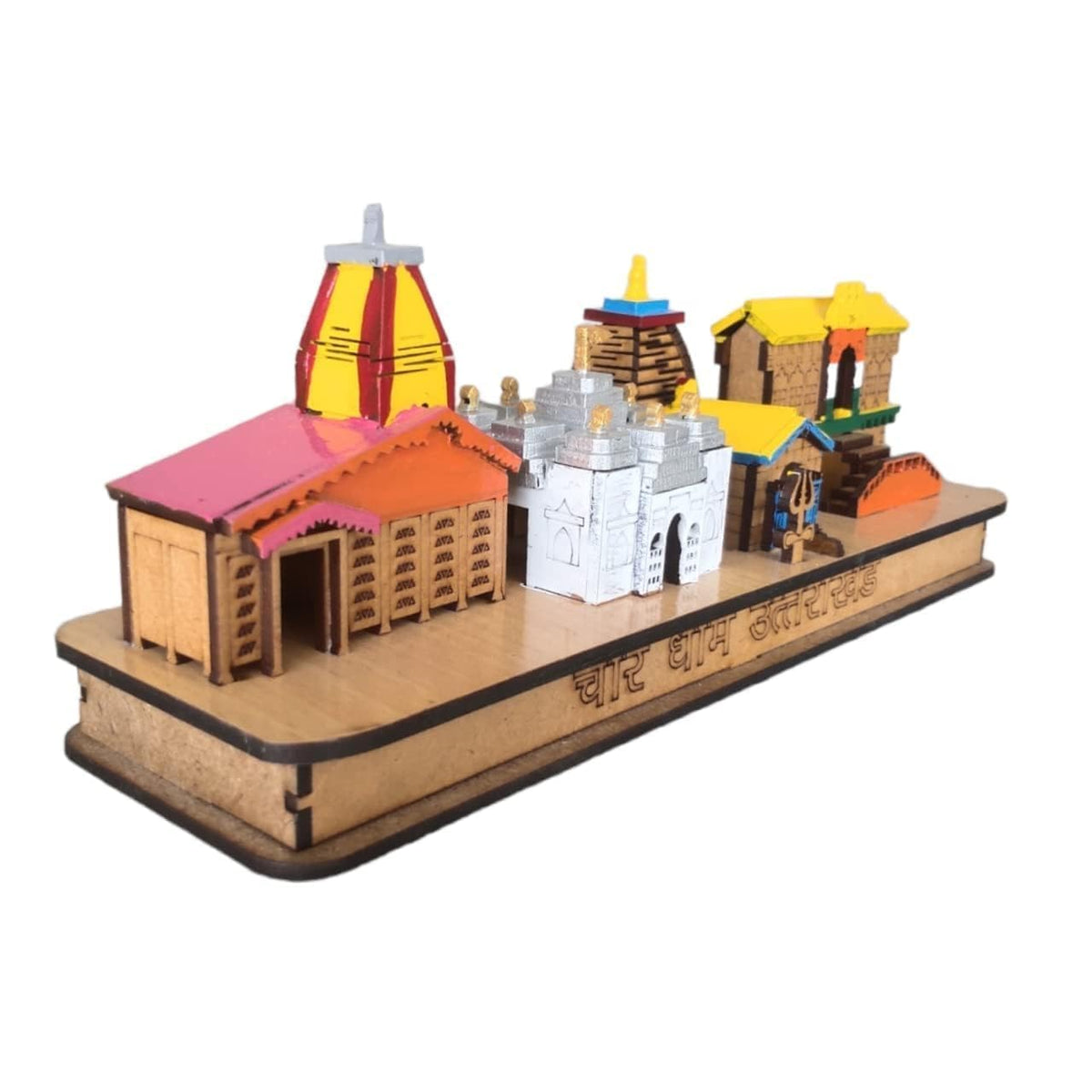 Chardham 3D Wood Tempal for Home Decoration and Gift kedarnath, Badrinath,Yamunotri, Gangotri Wooden Handmade Temple