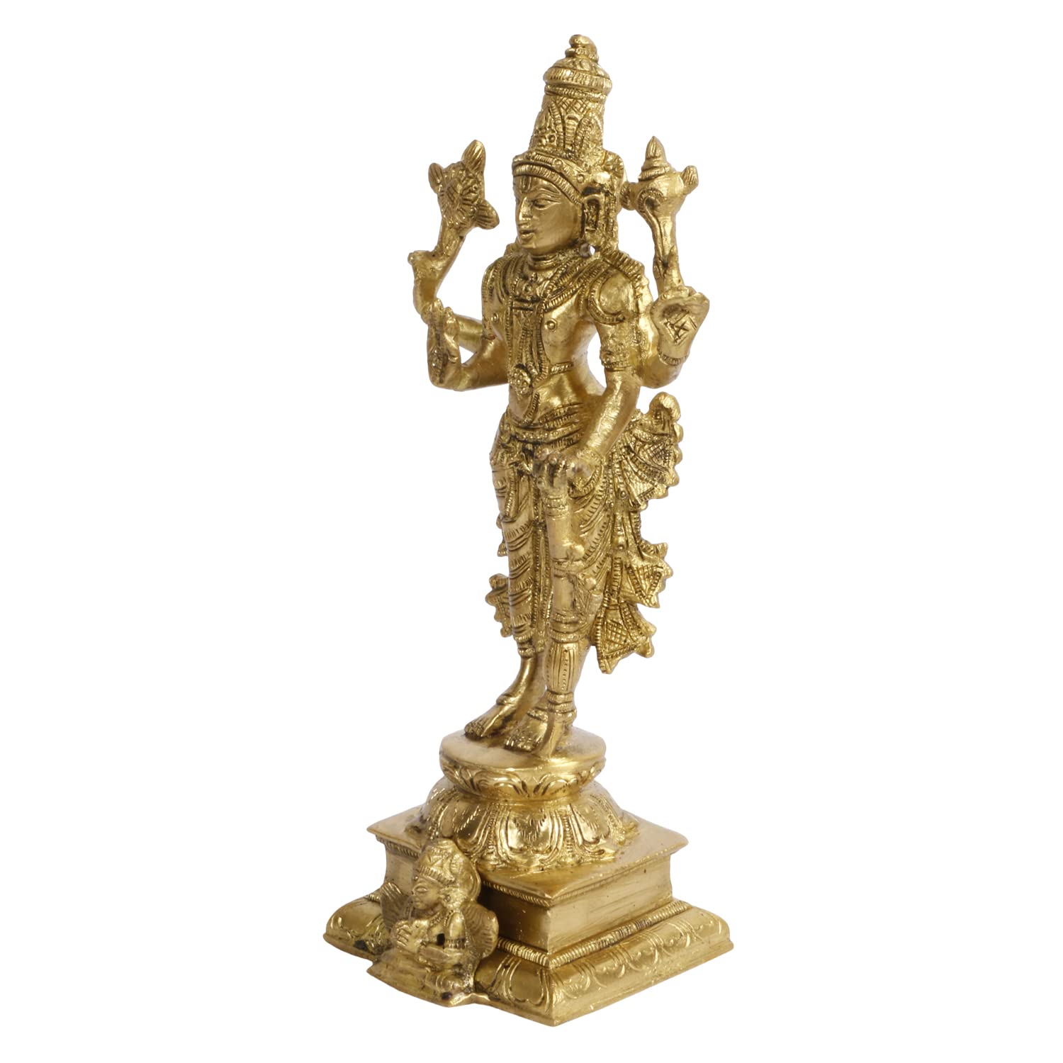 ARTVARKO Brass Lord Vishnu Statue Standing with Garuda Murti Narayan Idol Religious Figurine for Home Decor, Pooja Room, Office Table and Gift Showpiece 9 Inch