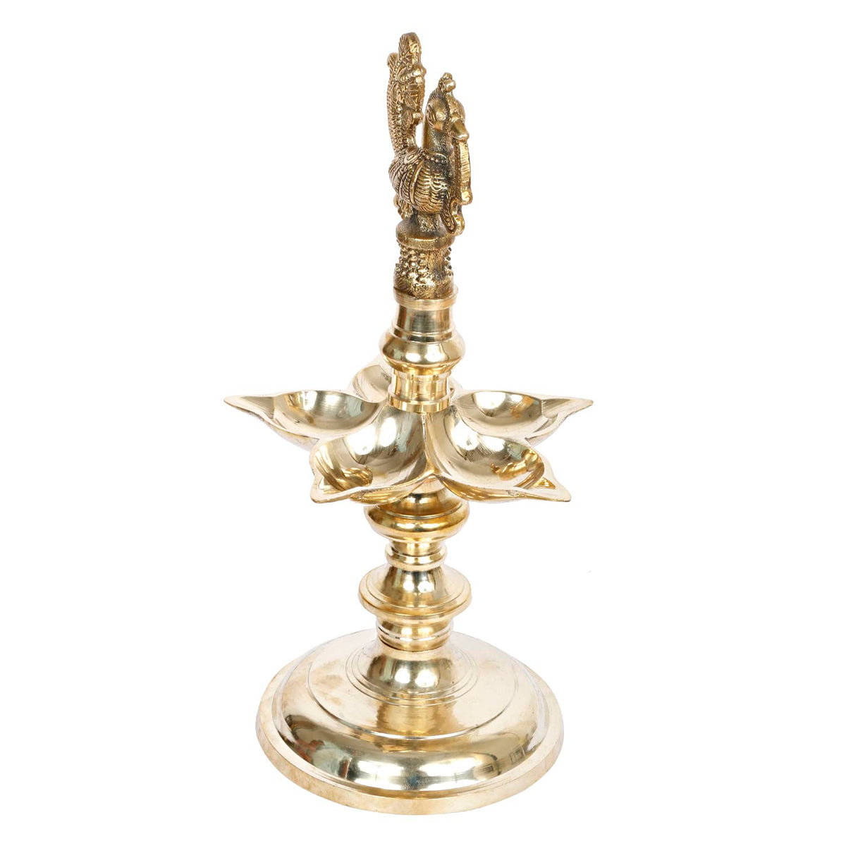 ARTVARKO Brass Bird Traditional Peacock 5 Wick Diya Oil Lamp Table Decor Diyas for Pooja Religious Diwali Gifts with Stand for Home Puja Temple Showpiece 12 Inch