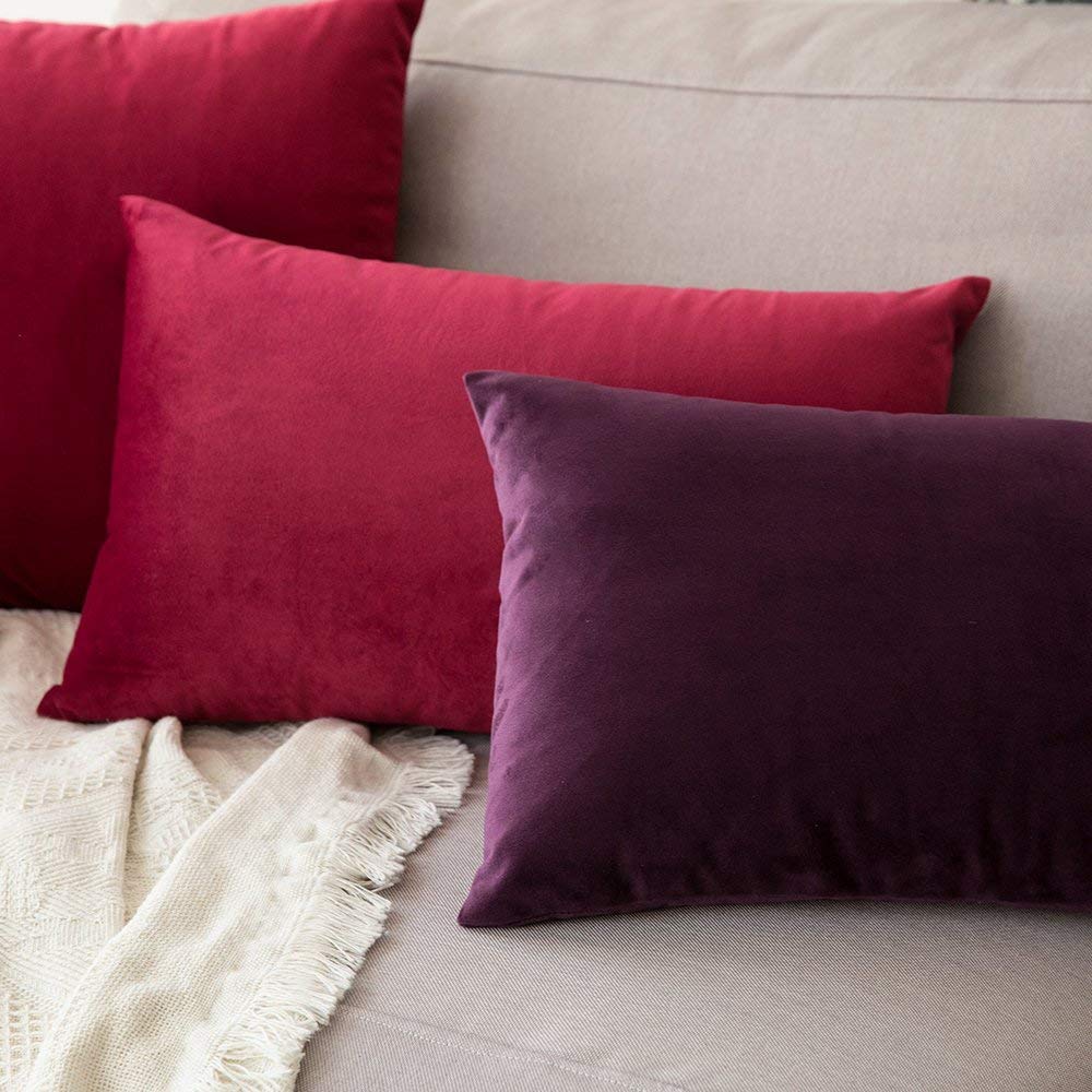 Khooti Velvet Cushion Cover | Wine; 18x18-Inch - Pack of 3 | Solid Plain Soft & Smooth, Decorative Cushion Covers for Living Room, Bedroom, Couches, Chairs, Sofas, Beds & Home Decor
