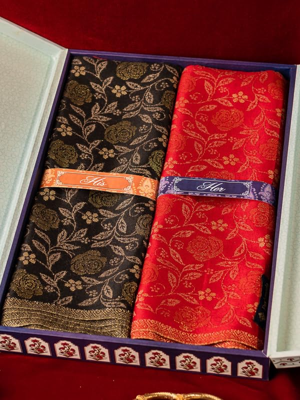 Pashmoda His and Her Gift Set of Kaani Stoles With Wooden Gift Box