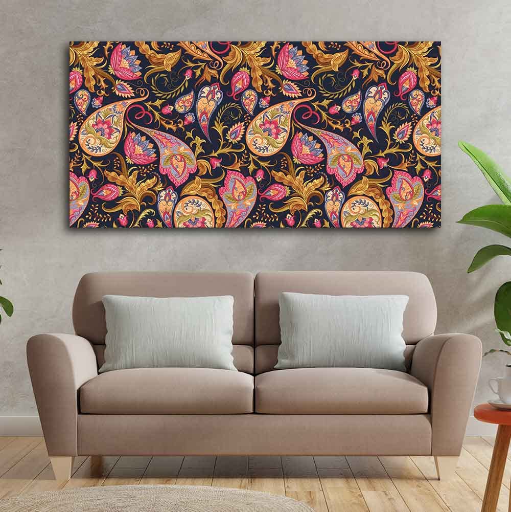 VIBECRAFTS Canvas Paintings for Living Room Drawing Room Paisley Art Pattern Canvas Wall Painting Fitted With Wooden Frame for Home | Office | Gift (PTVCH_2415)