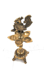 Artvarko Brass Peacock Traditional Design 5 Wick Oil Lamp Diya for Home Office Temple Decor Gift 9.5 Inch