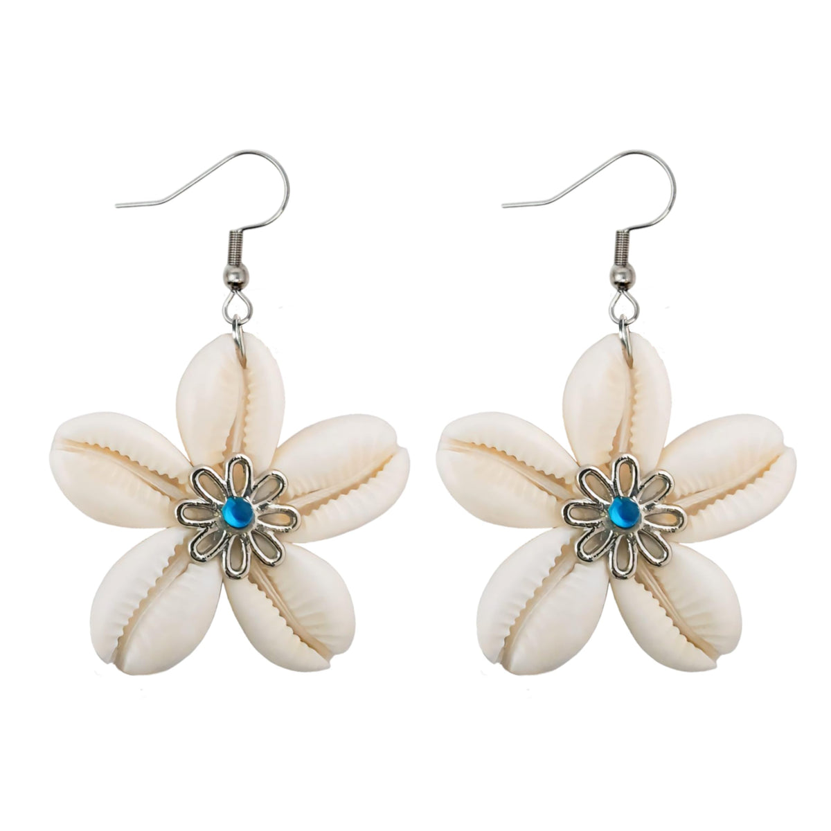 Handmade Sea Shell Flower Earrings Unique Boho Beach Jewellery Antique Aesthetic Cowrie Shell White Kodi Bohemian Floral Earrings For Women And Girls