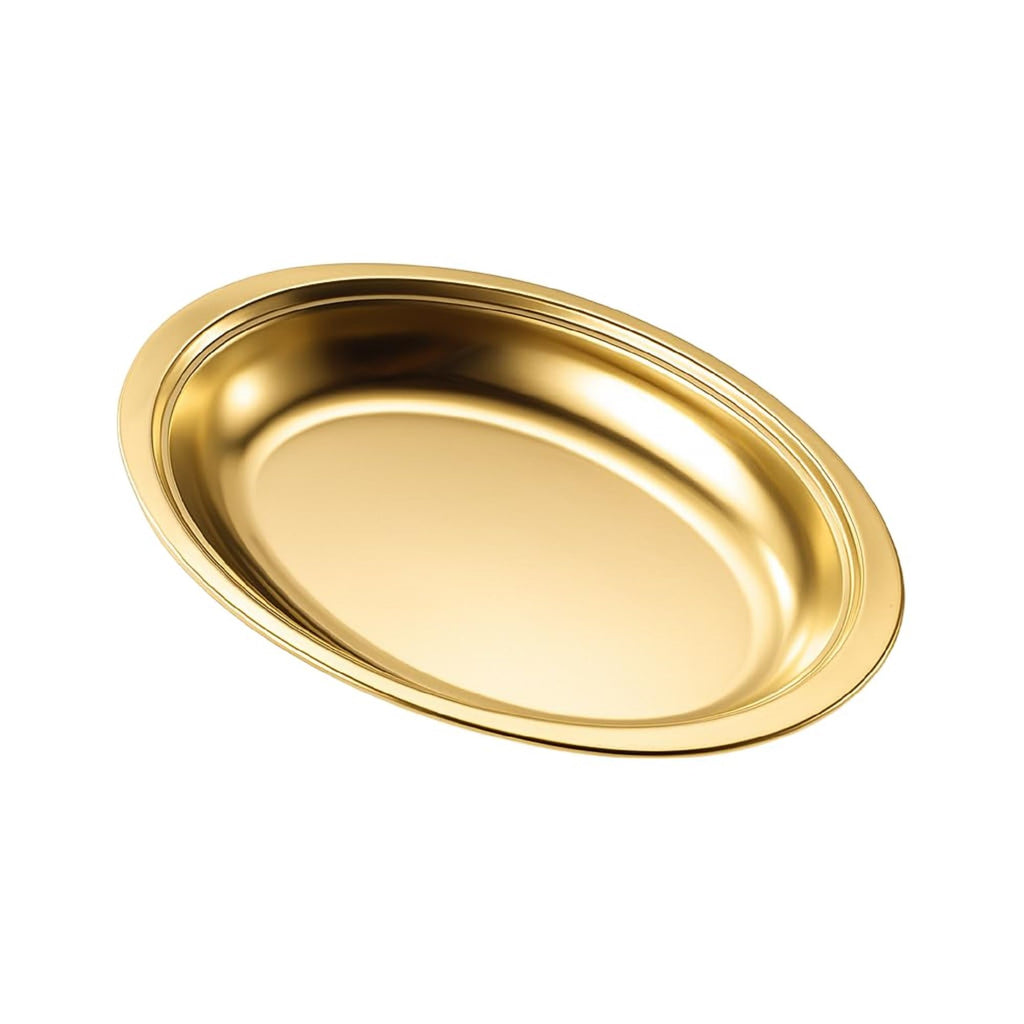 Crega Premium Golden Oval Serving Tray Stainless Steel Decorative Platter for Snacks Sweets Fruits Pooja Home Decor Festive Dining Wedding & Gifting Use