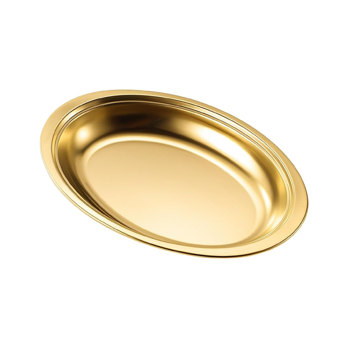 Crega Premium Golden Oval Serving Tray Stainless Steel Decorative Platter for Snacks Sweets Fruits Pooja Home Decor Festive Dining Wedding & Gifting Use