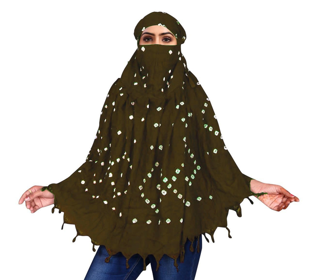 HETVIN Cotton Long Scarf Cum Mask Scarves Usable for Vehicle Driver | White Printed Design Fabric | Universal Size | Soft & Breathable Sun Protection | For Girl & Women (Mehndi)