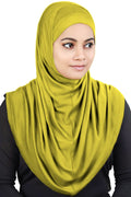 MyBatua Women's 2-Piece Al-Amira Hijab with Under Female Scarf/Cap/Bonnet in Soft Viscose Jersey, Ready to Wear HJ-129 (Mustard Green)