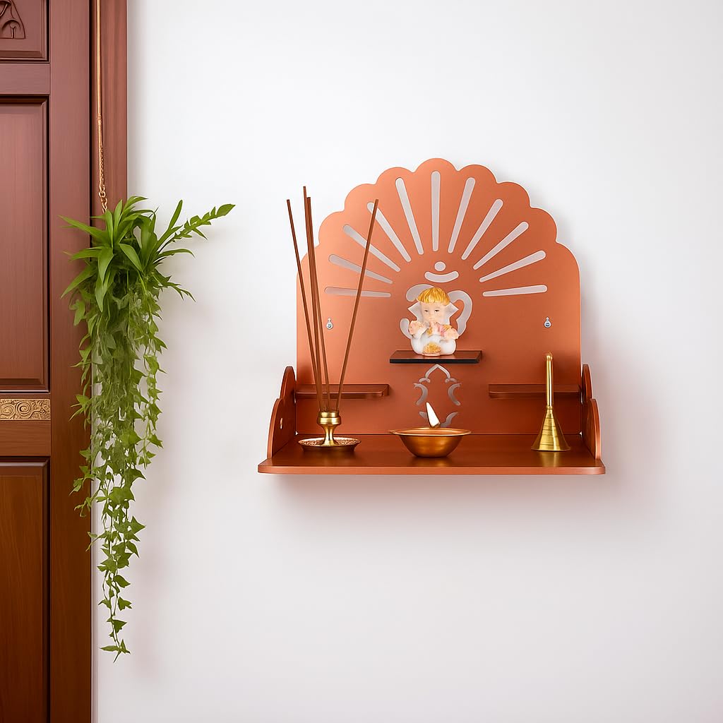 Fliptic Acrylic Wooden Temple with Om Symbol DIY || Wall-Mounted Pooja Mandir, Shining Finish for Home, Office, Shop || Wall Mounted Medium Size Wooden Temple || Colourful || Do It Yourself (Copper)