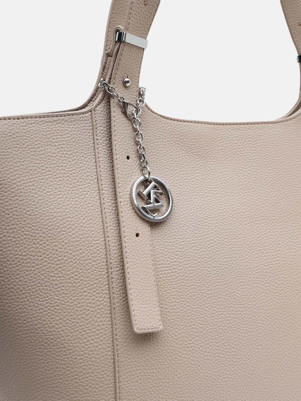 Kazo Kayra Tote | Premium Faux Leather Handbag for Women | Structured Minimalist Shopper with Charm Detail | Taupe | Fits 13 Laptop