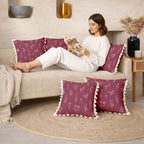 STITCHNEST 'Little Meadow Series' Tassled Cushion Cover | Set of 2 | Floral Cushion Cover 24 inch x 24 inch
