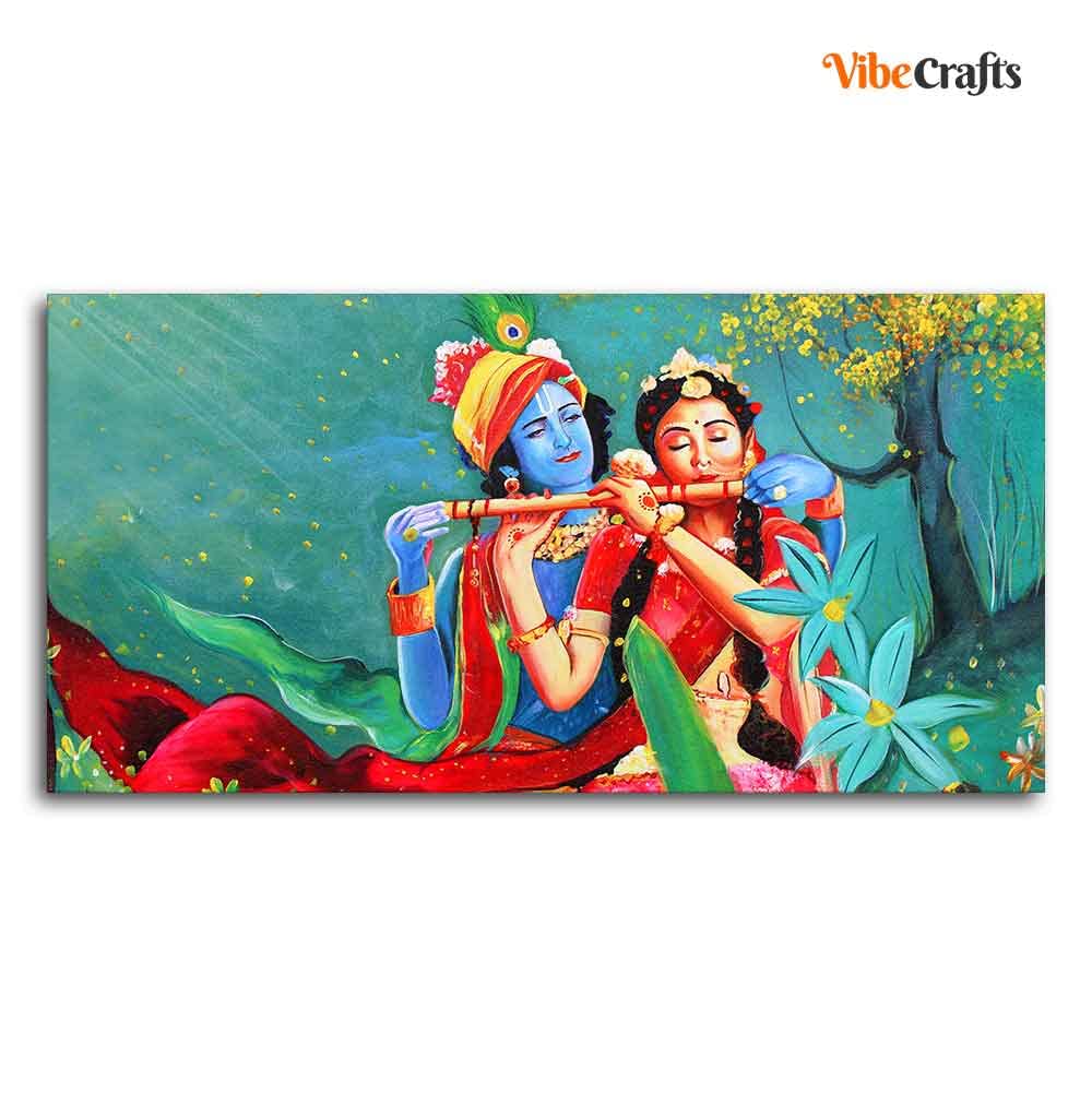 VIBECRAFTS Canvas Paintings for Living Room Drawing Room Abstract Art Radha Krishna Canvas Wall Painting Fitted With Wooden Frame For Home | Office | Living Room | Gift (PTVCH_2477)