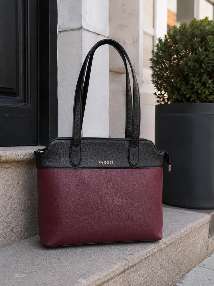 Fargo Aura Tote Bag for Women | Vegan Leather Handbag with 15-Inch Laptop Compartment, Smooth Zip | Stylish Office, College & Daily Use Tote | Made in India