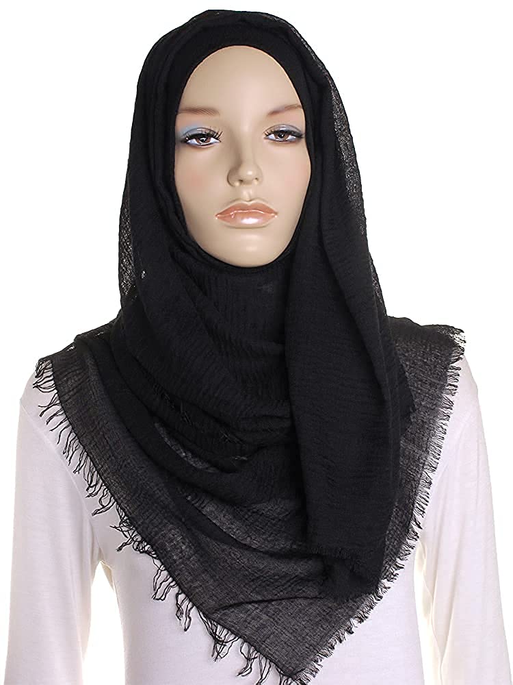 ICW Women's Premium Wrinkle Ironless Crinkled Cotton Scarf Stoles Shawl Head Scarves For Girls (White), For Female