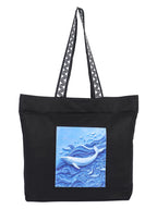 WOTM On The Move Tote | Premium Printed Cotton Canvas Tote Bag with Zipper & Inside Pocket, Stylish Everyday Travel Bag for Work, College, Office, Travel, Shopping (Save Ocean)