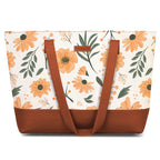 The Purple Tree Women Handcrafted Tote with Vegan Leather Handles & Indian Prints, Spring Flowers Shoulder Casual Bag for Office and College, Oversized Tote