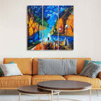 VIBECRAFTS Couple Walking In City Park 3 Pieces Canvas Wall Painting Fitted With Wooden Frame For Home | Office | Living Room | Gifts (PTVC3Pcs1_9517)