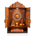 Gloridec Wooden DIY Pooja Temple for Home with Door | Pooja mandir with Door Wall Mounted Temple with LED Light | Home Mandir for Puja Room, Living Room & Office (49 x 30 x 20 CM)